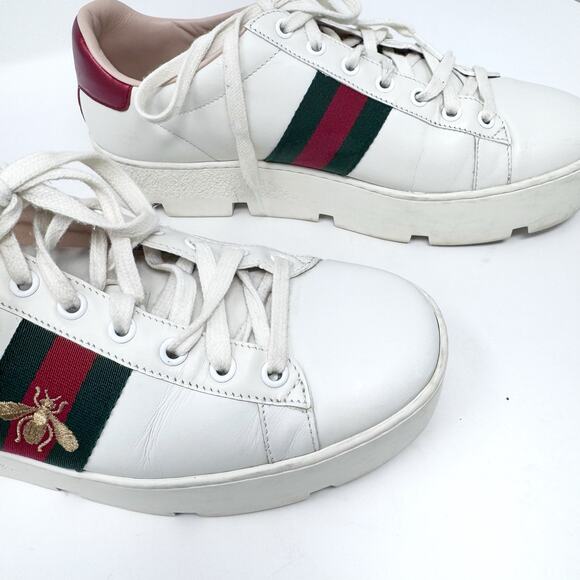 GUCCI Calfskin Web Bee Embroidered Womens Ace Platform Sneaker White EU 40.5 - Picture 4 of 15